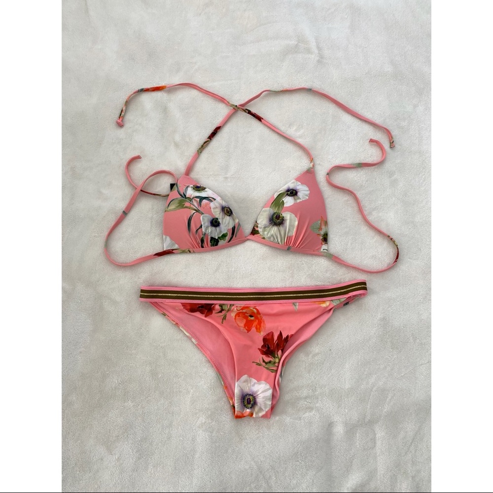 H&M Pink Floral Padded Two Piece Bikini